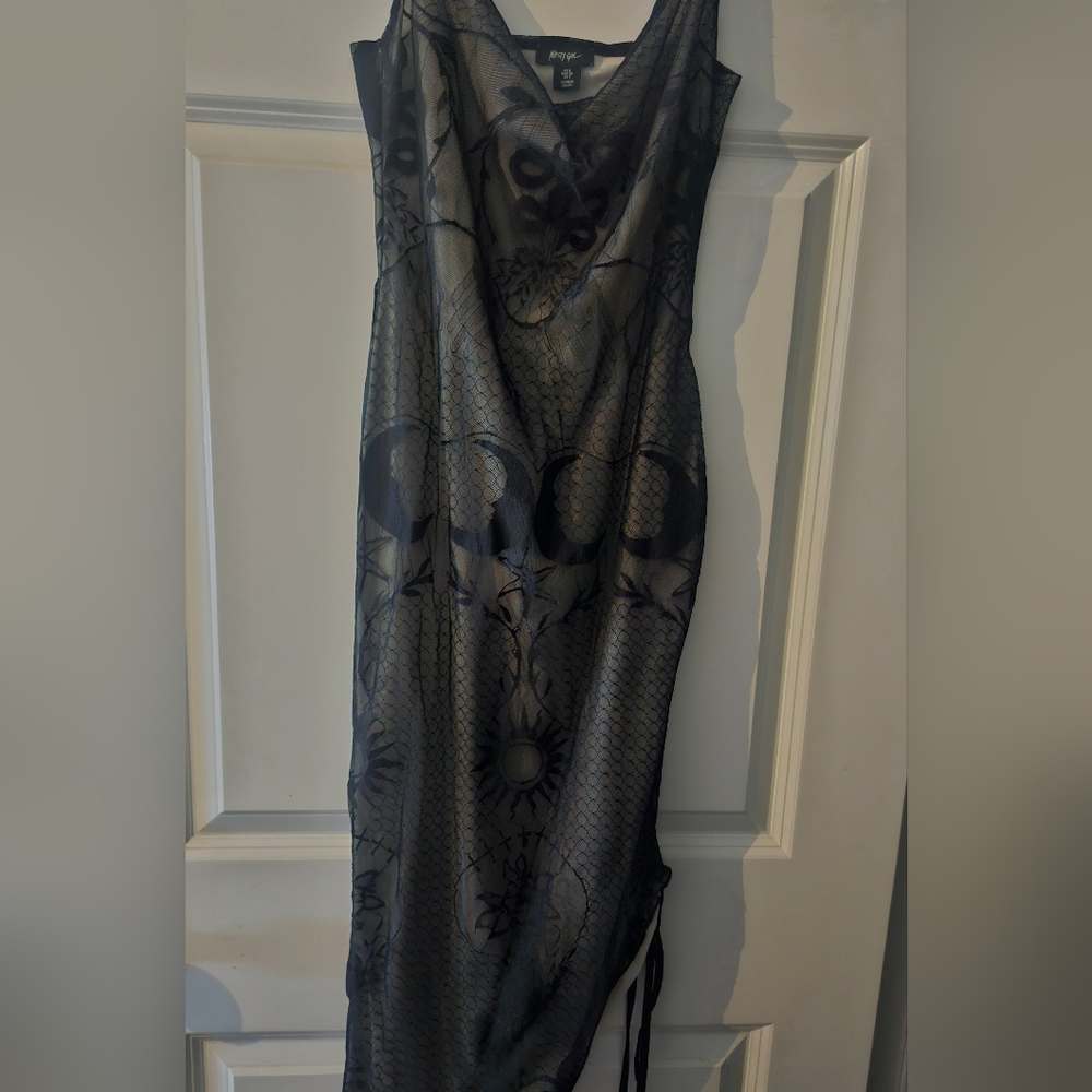 NastyGal Lace Ruched Side Cami Dress With Contrast Lining
